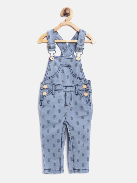 

United Colors of Benetton Girls Blue & Black Printed Dungarees