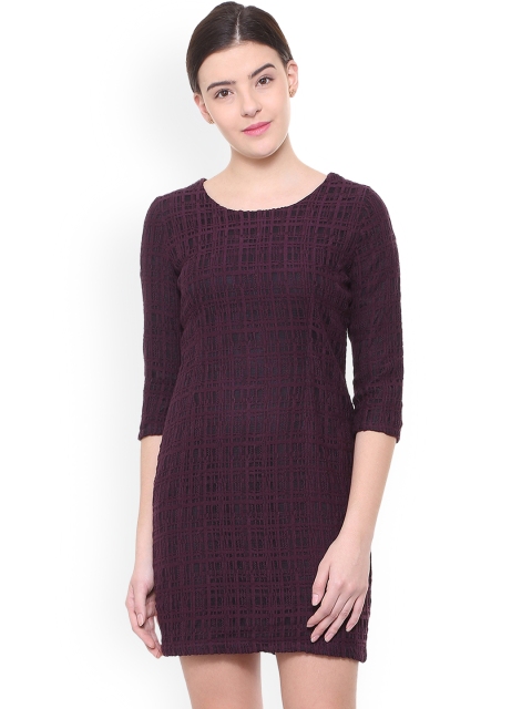 

Van Heusen Woman Maroon Self Design Sheath Dress