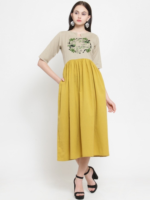 

Rustorange Women Beige Colourblocked Fit and Flare Dress