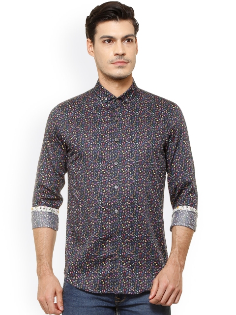 

SIMON CARTER LONDON Men Charcoal Grey Regular Fit Printed Casual Shirt