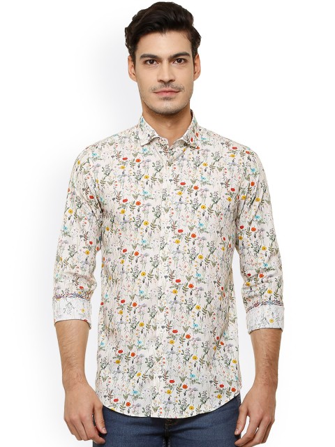 

SIMON CARTER LONDON Men Cream-Coloured Slim Fit Printed Casual Shirt