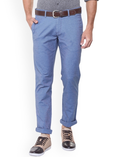 

Allen Solly Men Blue Self Design Regular Trousers