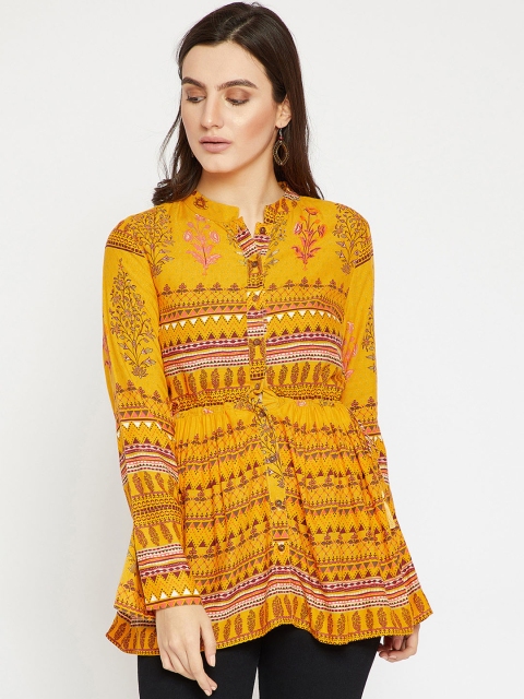 

RARE ROOTS Women Mustard Yellow Printed Empire Top