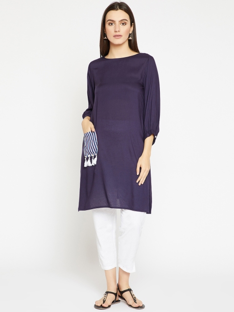 

RARE ROOTS Women Navy Blue Solid A-Line Kurta
