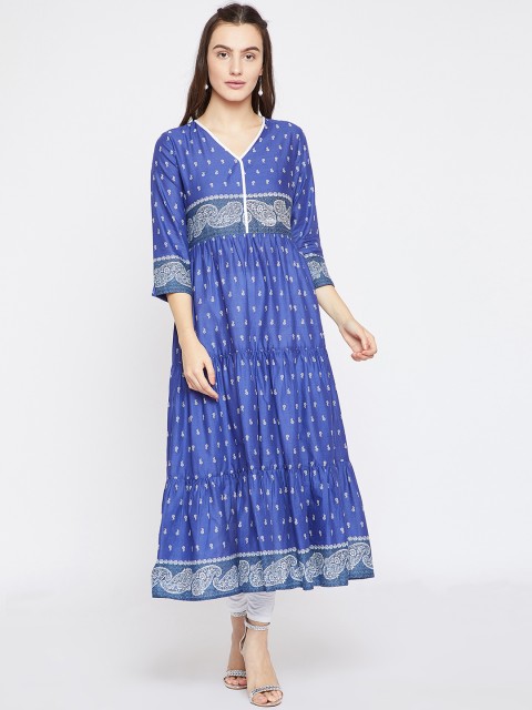 

RARE ROOTS Women Blue Printed Anarkali Kurta