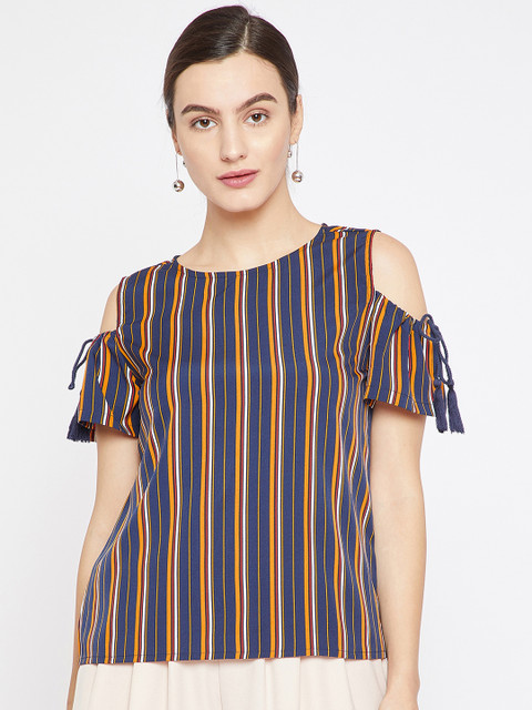 

RARE Women Navy Blue Striped Top
