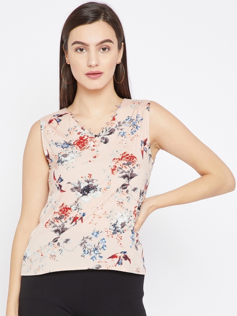 

RARE Women Peach-Coloured Floral Print Top