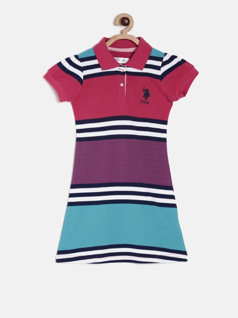 

U.S. Polo Assn. Kids Girls Multicoloured Striped A-Line Dress, Multi