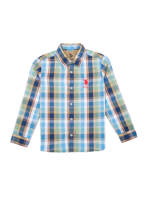 

U.S. Polo Assn. Boys Green & Blue Regular Fit Checked Roll-Up Sleeves Casual Shirt