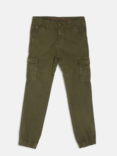 

U.S. Polo Assn. Kids Boys Olive Green Regular Fit Solid Cargos