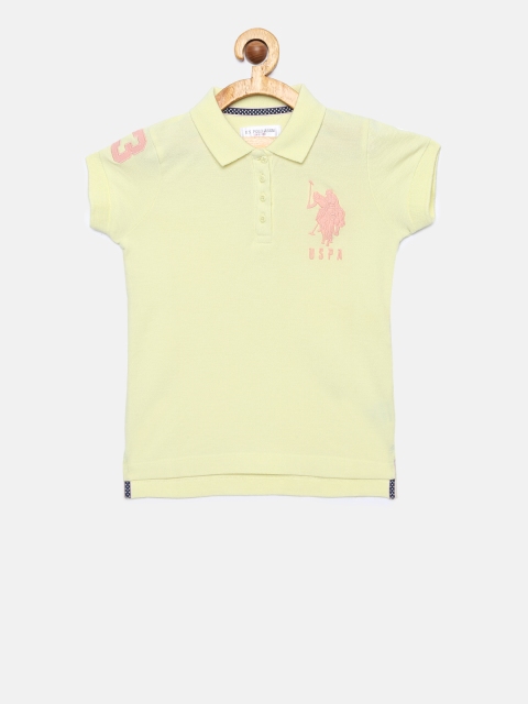 

U.S. Polo Assn. Kids Girls Yellow Solid Polo Collar T-shirt