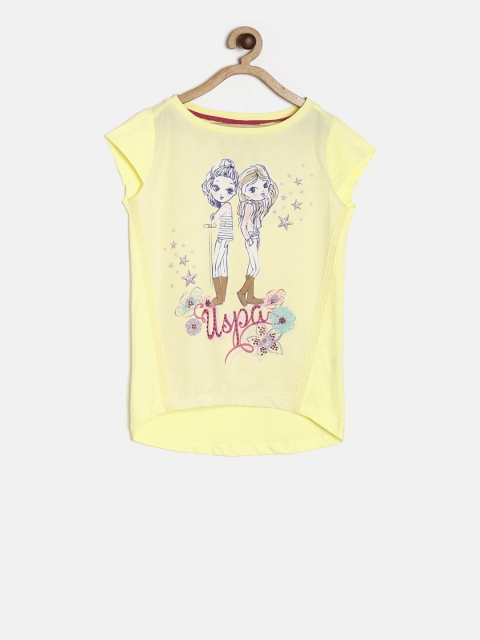 

U.S. Polo Assn. Kids Girls Yellow Printed Top