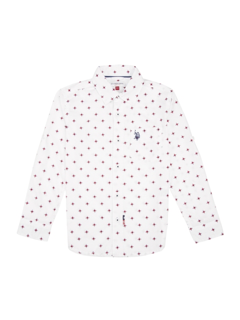 

U.S. Polo Assn. Boys White Regular Fit Printed Roll-Up Sleeves Casual Shirt