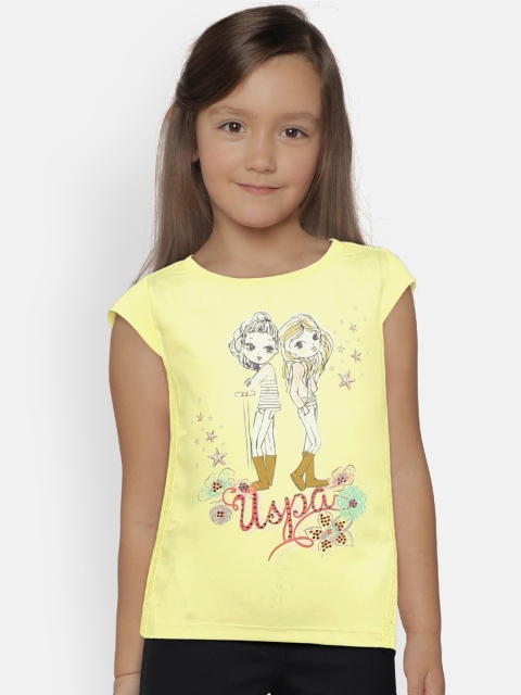 

U.S. Polo Assn. Kids Girls Yellow Printed Round Neck T-shirt
