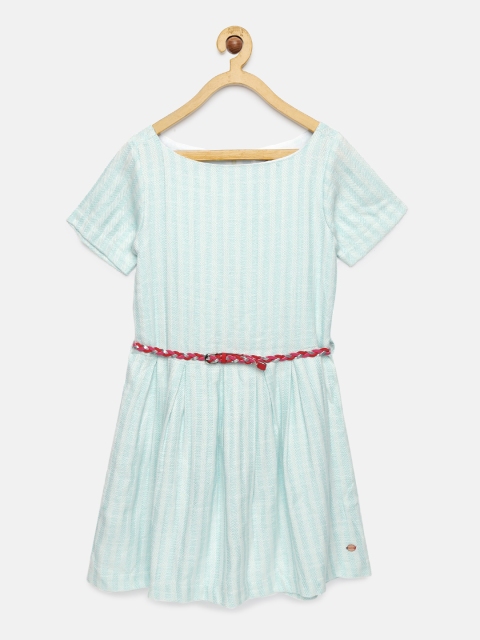 

U.S. Polo Assn. Kids Girls Blue Self Design Fit and Flare Dress