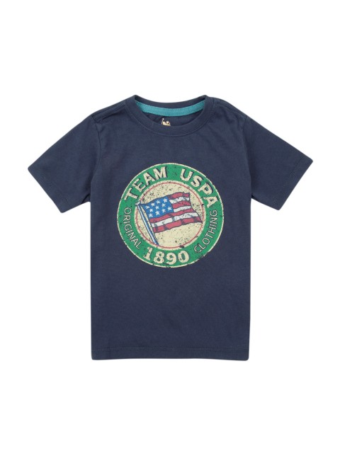 

U.S. Polo Assn. Kids Boys Navy Blue Printed Round Neck T-shirt