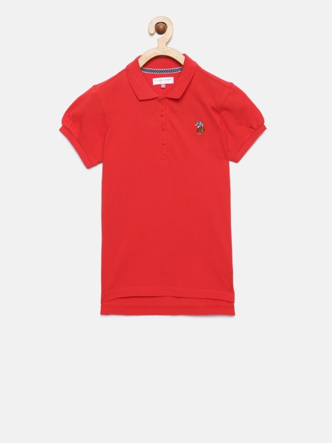

U.S. Polo Assn. Kids Girls Red Solid Polo Collar T-shirt