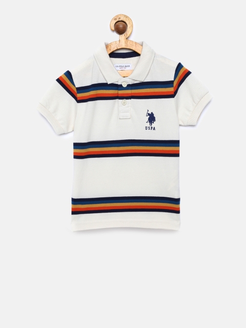 

U.S. Polo Assn. Kids Boys Off-White Striped Polo Collar T-shirt