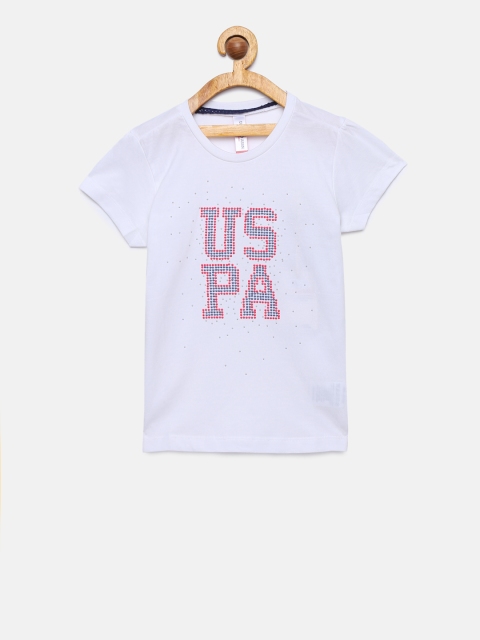 

U.S. Polo Assn. Kids Girls White Printed Round Neck T-shirt
