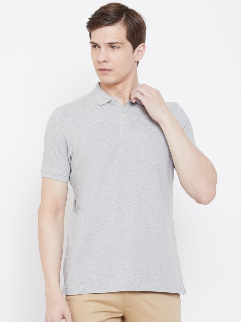 

Blackberrys Men Grey Melange Solid Polo Collar T-shirt