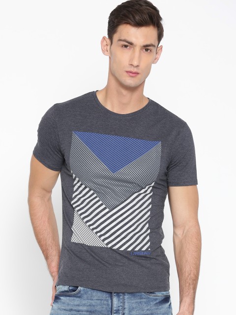 

Blackberrys Men Navy & Charcoal Grey Printed Round Neck T-shirt, Navy blue