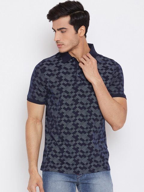 

Blackberrys Men Navy Printed Polo Collar T-shirt, Navy blue