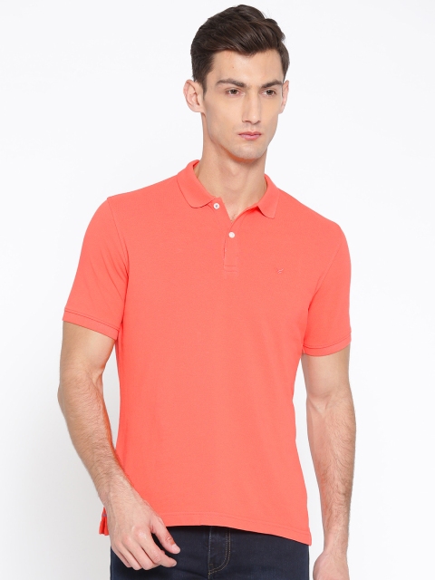 

Blackberrys Men Coral Pink Solid Polo Collar T-shirt