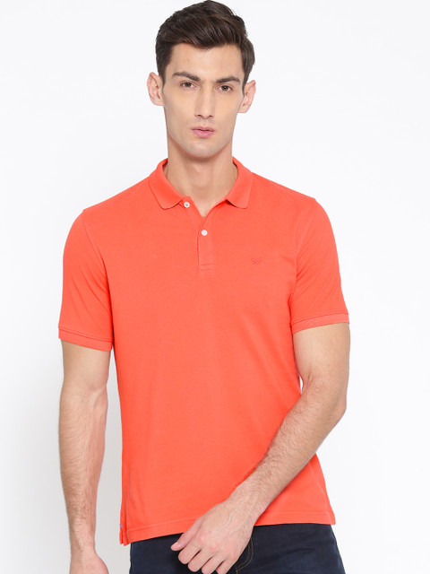 

Blackberrys Men Coral Orange Solid Polo Collar T-shirt