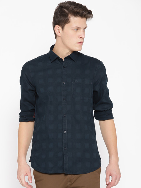 

Blackberrys Men Navy Blue Slim Fit Checked Casual Shirt