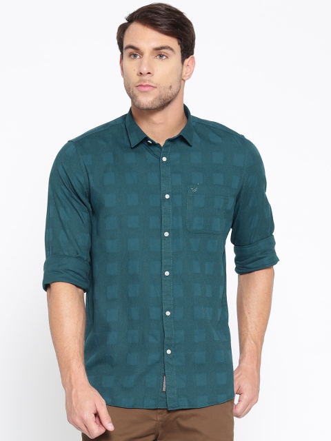 

Blackberrys Men Teal Green Slim Fit Self-Checked Casual Shirt