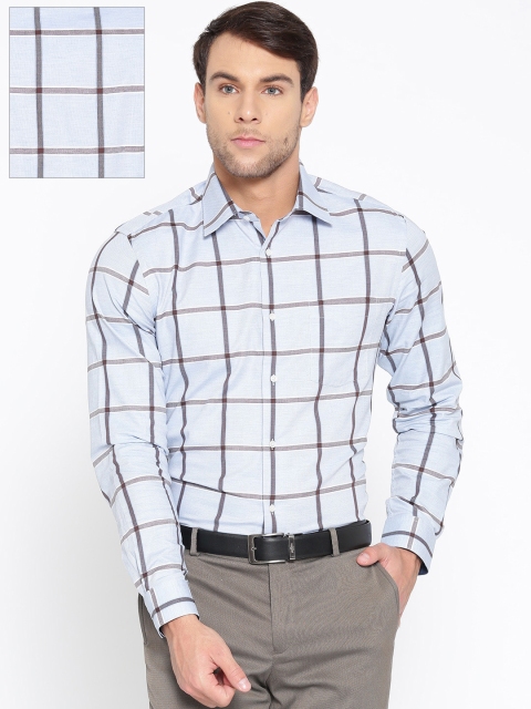 

Blackberrys Men Blue & Grey Slim Fit Checked Formal Shirt