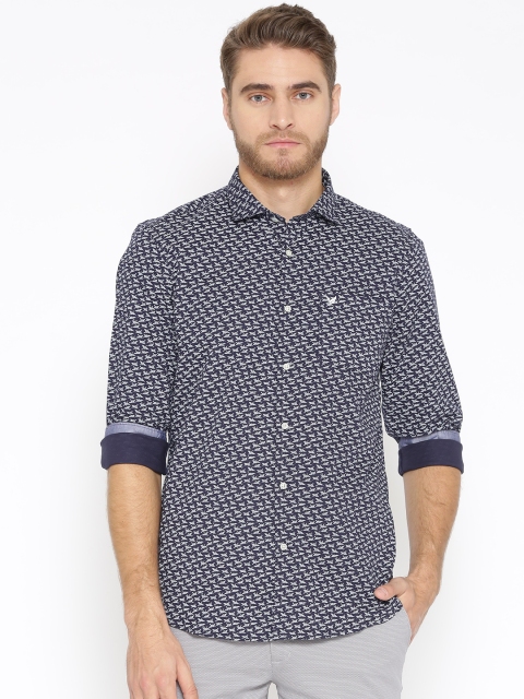 

Blackberrys Men Navy Blue & White Slim Fit Printed Casual Shirt