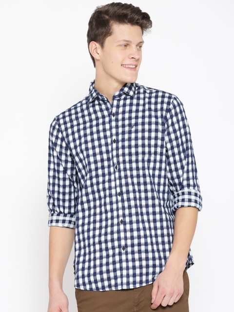 

Blackberrys Men Navy Blue & White Slim Fit Checked Casual Shirt