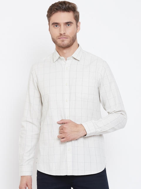

Blackberrys Men Off-White & Navy Blue Slim Fit Checked Casual Shirt