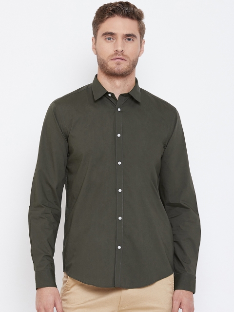 

Blackberrys Men Olive Green Slim Fit Solid Casual Shirt