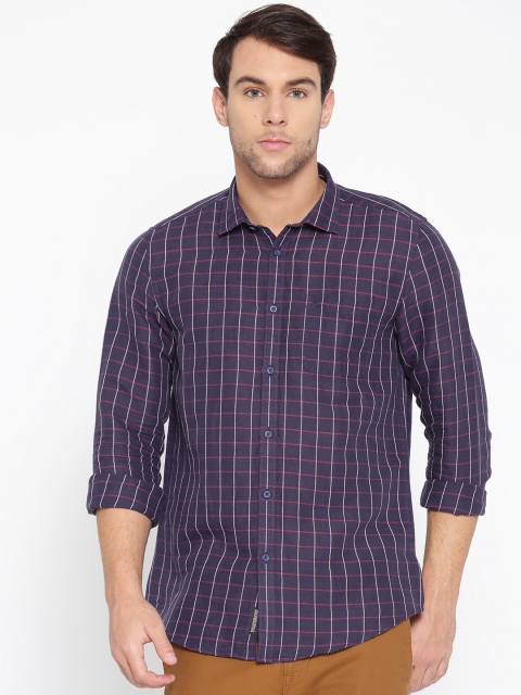 

Blackberrys Men Navy Blue Slim Fit Checked Casual Shirt