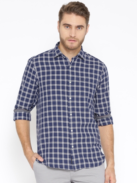 

Blackberrys Men Navy Blue & White Slim Fit Checked Casual Shirt