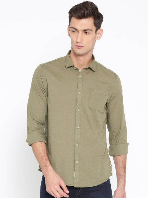 

Blackberrys Men Olive Green Slim Fit Solid Casual Shirt