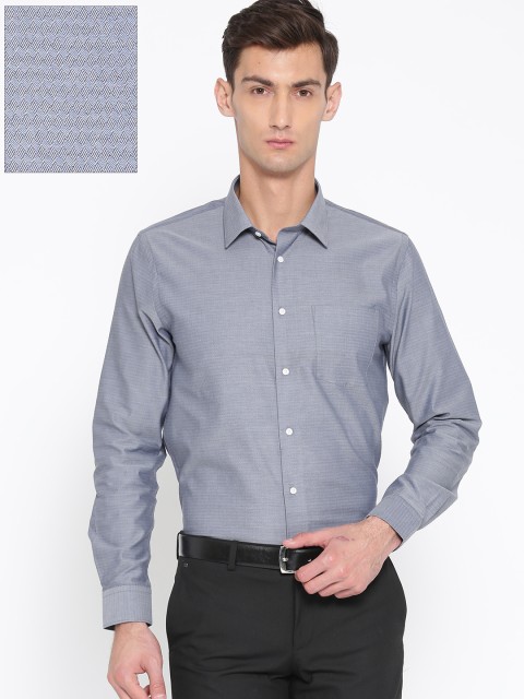 

Blackberrys Men Navy Blue & White Slim Fit Self Design Formal Shirt