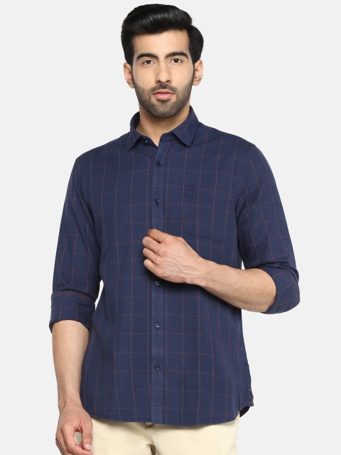 

Blackberrys Men Navy Blue & Orange Slim Fit Checked Casual Shirt