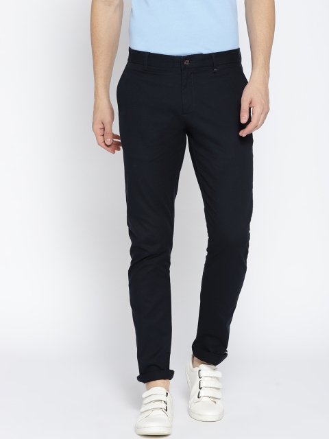 

Blackberrys Men Navy Blue Tapered Fit Solid Trousers