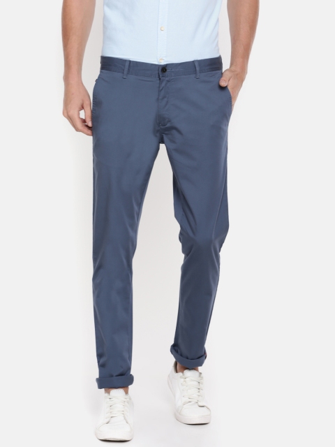 

Blackberrys Men Blue Sharp Fit Solid Low Rise Regular Trousers