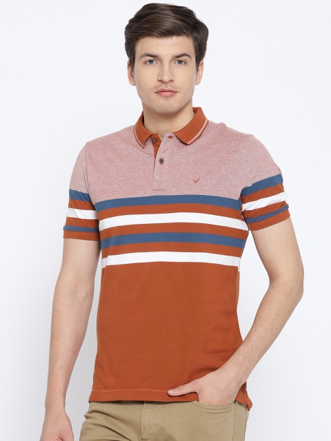 

Blackberrys Men Rust Brown & White Striped Polo Collar T-shirt