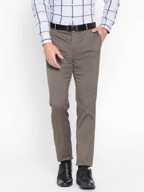 

Blackberrys Men Brown Regular Fit Textured Easy Wash Formal Trousers