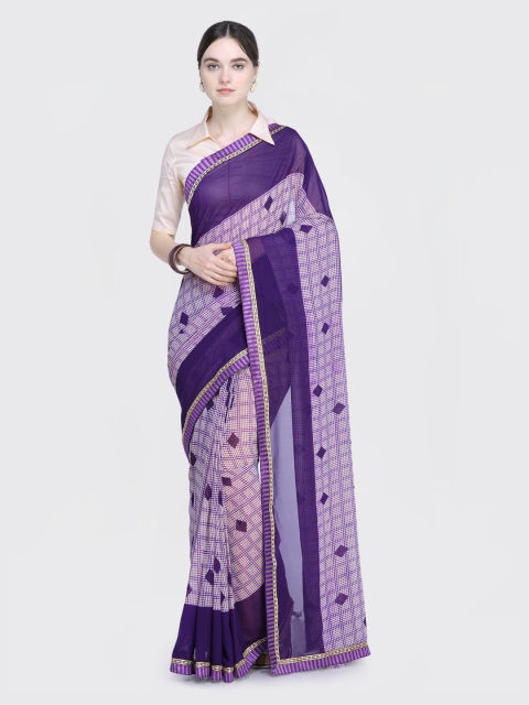 

Saree Swarg Purple & Cream-Coloured Poly Georgette Printed Saree