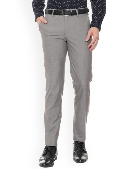 

Peter England Men Grey Slim Fit Self Design Formal Trousers