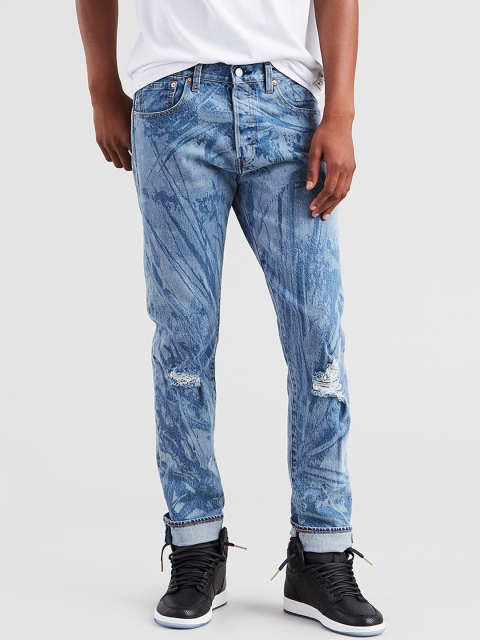 

Levis x Justin Timberlake Men Blue Printed Tapered Mildly Distress Stretchable Jeans 501