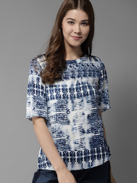 

HERE&NOW Women Blue & White Printed Top