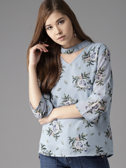

HERE&NOW Women Blue Printed Top