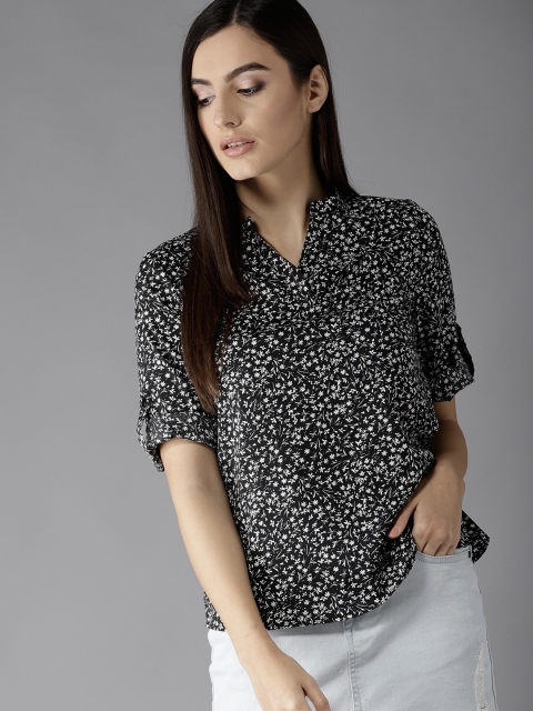 

HERE&NOW Women Black & White Printed A-Line Top